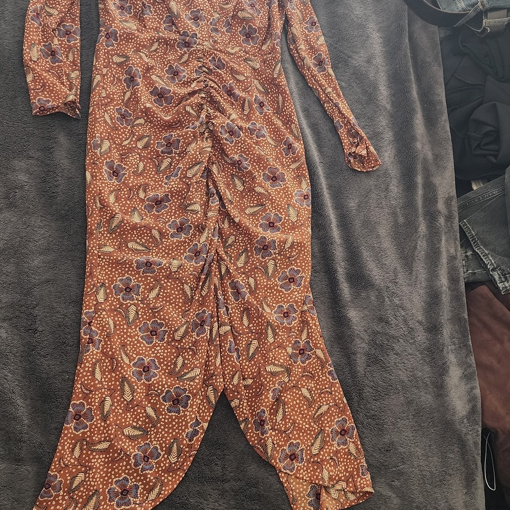 Luxxel Rust and Purple Floral Long Sleeve Dress